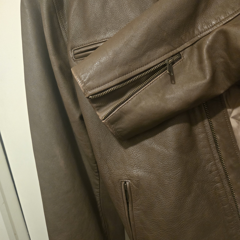 Lucky Brand Taupe Leather Bomber Jacket